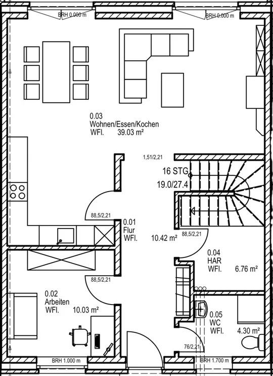 Bemaßter Grundriss Erdgeschoss