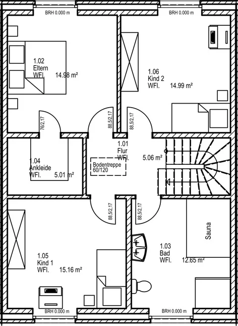 Bemaßter Grundriss Obergeschoss